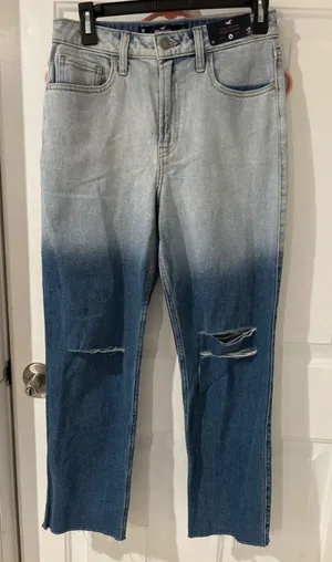 Hollister Jeans Distressed Ripped Dip Dye‎ Raw Hem Straight Leg Denim 3R thumbnail 1