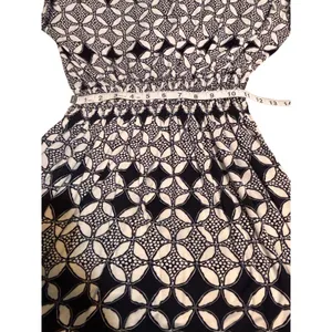 Banana Republic XS Black White Geometric Print Dress Smocked Waist Stretch thumbnail 7