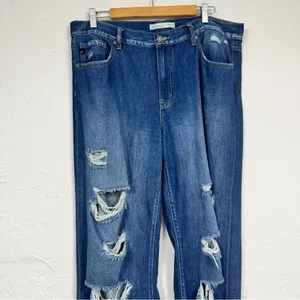 Kancan Blue Wide Leg Distressed High Rise Jeans Womens 31 Denim Classic Raw Hem thumbnail 3