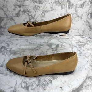 Enzo Angiolini Square Toe Ballet Flat Size 7.5 Camel Tan Leather Double Buckle thumbnail 4