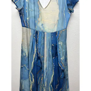 Women's Water Print Mesh Dress XL Wedding Guest Summer Party Cocktail Nautical thumbnail 4