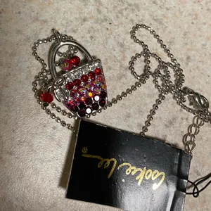 NWT Cookie Lee Crystal Handbag Pendant Necklace Silver Tone Red Rhinestone 16” thumbnail 4