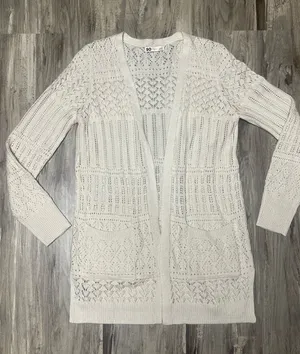 SO Goods for Life Ivory Cream Pointelle Knit Open Front Duster Cardigan Size M thumbnail 1