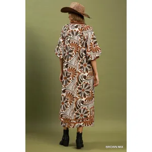 Umgee Abstract Print Midi Dress - Brown Mix - Large thumbnail 3