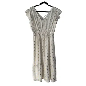 Grace Karin‎ White Gold Metallic Polka Dot Ruffle Midi Dress Large New thumbnail 6