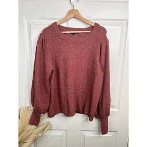 1.STATE Sweater Womens Size XL Speckled Puff Sleeve Cozy Knit Mauve Brown thumbnail 2