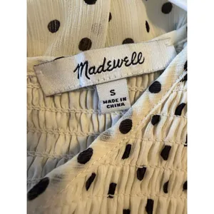 Madewell Women White Black Polka Dot Smocked Ruffle Midi Dress Size S thumbnail 4