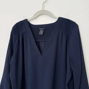 [Ann Taylor] Navy Blue V-Neck Chiffon Blouse 3/4 Length Sleeves Work Sz Large L thumbnail 3