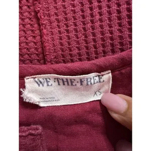 Free People Red Waffle Knit Henley Top Fair Isle Cuffs Boho Apres Size Xs A4006 thumbnail 2