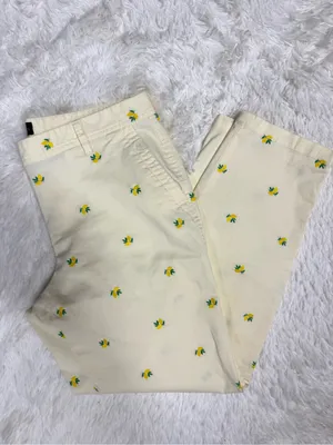 Talbots Relaxed Chino Pants Size 10 Yellow Lemon Embroidered Stretch Cotton thumbnail 5