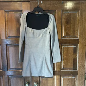 Zara Brown Micro Plaid Square Neck Dress Long Sleeve Mini Size Medium‎ M thumbnail 5