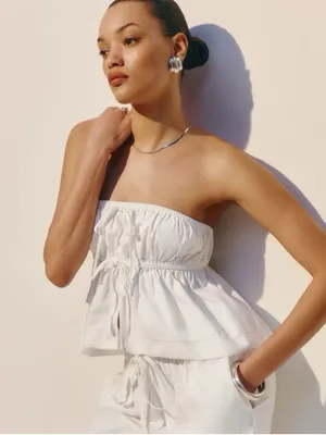 Reformation Rowen Strapless Front‎ Ties Crop Top White Size M thumbnail 1