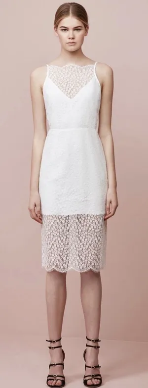 Keepsake The Label Daydream Lace Dress‎ Ivory Sheer Midi Slip Lined Size S NWT thumbnail 1