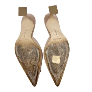 Manolo Blahnik Fabetamu Pearl Crystal Satin Mule Pointed Kitten Heel Pink 38.5 thumbnail 8