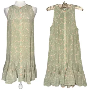 JOIE 100% Silk M Ruffle-Hem Shift Dress Paisley Button Front High Neck Sundress thumbnail 2