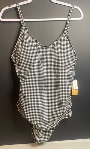 Kona Sol One Piece Swimsuit Womens Large 12/14 Black Gingham Check High Coverage thumbnail 1