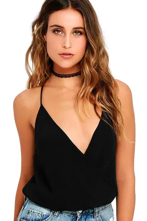 Lulu's Black Sleeveless Surplice Well Dressed Bodysuit Women's Size Small thumbnail 1