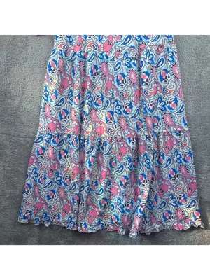 V-Neck Paisley Print Maxi Dress With Long Sleeves Pink & Blue Lightweight Fabric thumbnail 11