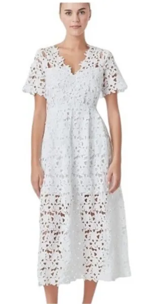 NWT Endless Rose Lace Short Sleeve Midi Dress White Size S thumbnail 1