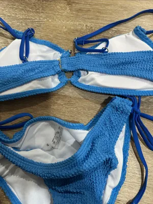Blue Textured Tie-Side Bikini Set - Women Swim thumbnail 2