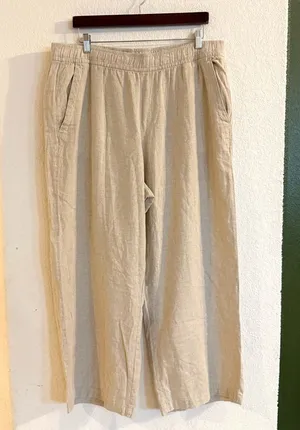 Old Navy Womens Pants Beige Linen Blend Pull On Wide Leg Size XL thumbnail 1