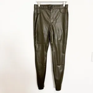 Zara Pants Size Large‎ Black Faux Leather High Rise Split Hem Trouser Mob Wife thumbnail 3