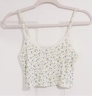 Brandy Melville Pastel Blue White Floral Lace Bow Stretchy Crop Tank Top thumbnail 3