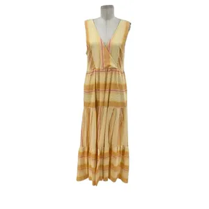 L*Space Clara‎ V-Neck Double Tiered Maxi Dress Yellow Orange Stripe Size Small thumbnail 3
