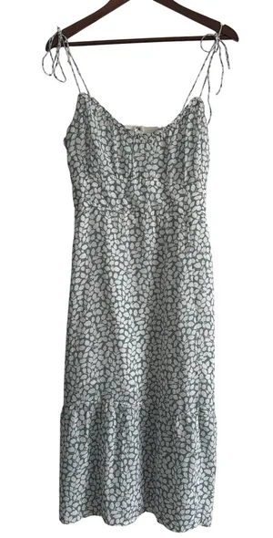 Abercrombie & Fitch Blue White Floral Tie Shoulder Smocked Midi Dress Medium thumbnail 1