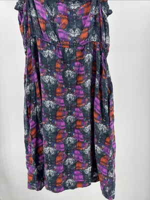 Ecote Multicolor Printed Mini Dress M 100% silk button front colorful pockets thumbnail 4