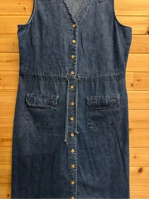 VNTG Bobbie Brooks Large Cotton Denim Button Maxi Dress Cottage Granola Prairie thumbnail 3