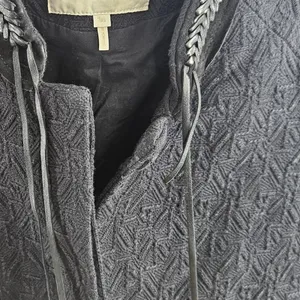 Maje Gretelle‎ Leather Trim Jacquard Knit Longline Coat Parisian Car Coat Sz 36 thumbnail 6