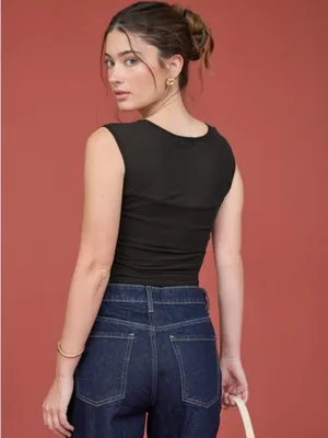 MESH SQUARE NECK RUCHED KNIT CROP TOP Black Size M thumbnail 3