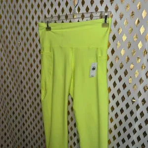 NWT Old navy ankle leggings 7/8 cut neon yellow fluorescent rave pants powersoft thumbnail 2