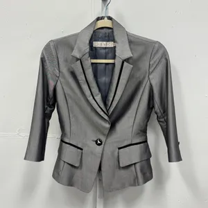 By Blu Grey Tailored Blazer Velvet Trim Pleated Peplum Jacket 26-0030 Size 34 XS thumbnail 1