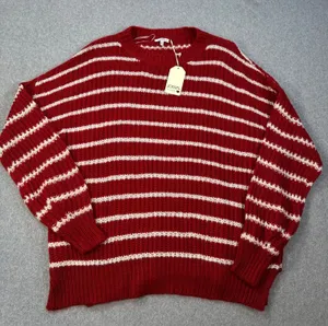 Jodifl Striped Oversize Knit Sweater Women's Large Red/White Crew Neck New thumbnail 1