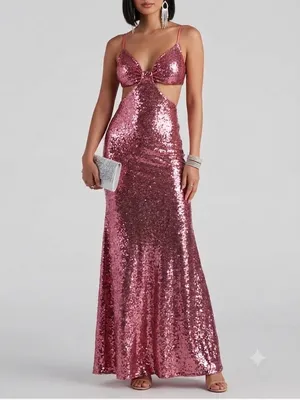 NWT Windsor Athena Formal Cutout‎ Sequin Dress Pink Size 7 Prom Pageant Evening thumbnail 2