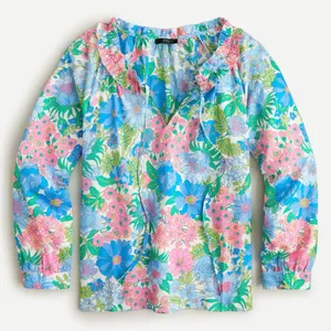 J.Crew Cotton Tie-Front Gathered Sleeves‎ Ruffle Top in Fairy Floral Size XS thumbnail 1