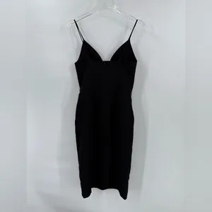 Krisa Black Deep V‎ Cami Midi Dress stretchy Revolve clothing xs thumbnail 4