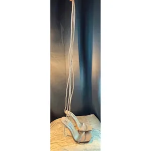 So Me Nude Lace Up Rhinestone Square Toe Clear Flared Stiletto Heels Size 7 thumbnail 4