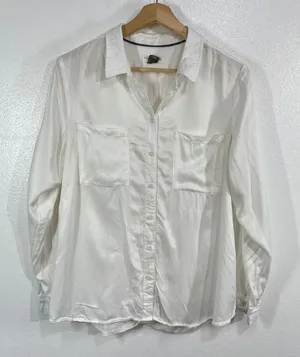 Pilcro the Letterpress Anthropologie White Viscose Split‎ Back Button Down Shirt thumbnail 1
