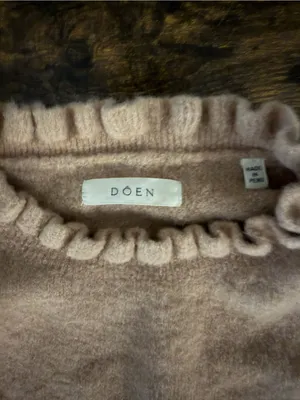 DOEN Alpaca Wool Blend Ruffle Trim Sweater Camel Puff Sleeve Knit Small thumbnail 3