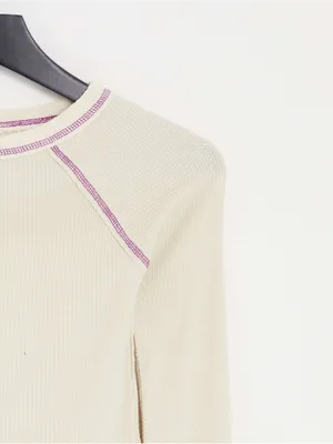 NWT Free People She’s Reversible Cuff Thermal Top Oat Cream Small thumbnail 6