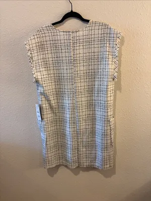 NWT Zara Basics White and Black Checked Ruffle Tunic thumbnail 4