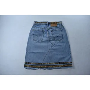 Vintage Levis 555 Denim Skirt Light Wash Embroidered Ribbon Trim Made in USA 25 thumbnail 2