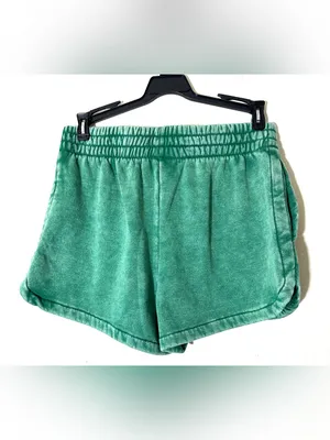 Zenana Acid-wash dolphin shorts elastic waistband Women’s Forest Green Sz Small thumbnail 5
