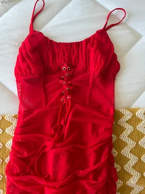 Tiger Mist Red Mesh Lace Up Mini Dress thumbnail 5