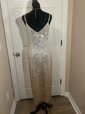 Silver gold ombré cocktail evening dress thumbnail 3