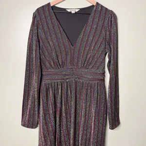 Boden Shimmer Glitter Long Sleeve Stripe Midi Dress Red Black Green Size 8 thumbnail 8