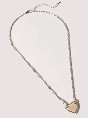 Gold Heart Charm Box Chain Necklace thumbnail 1